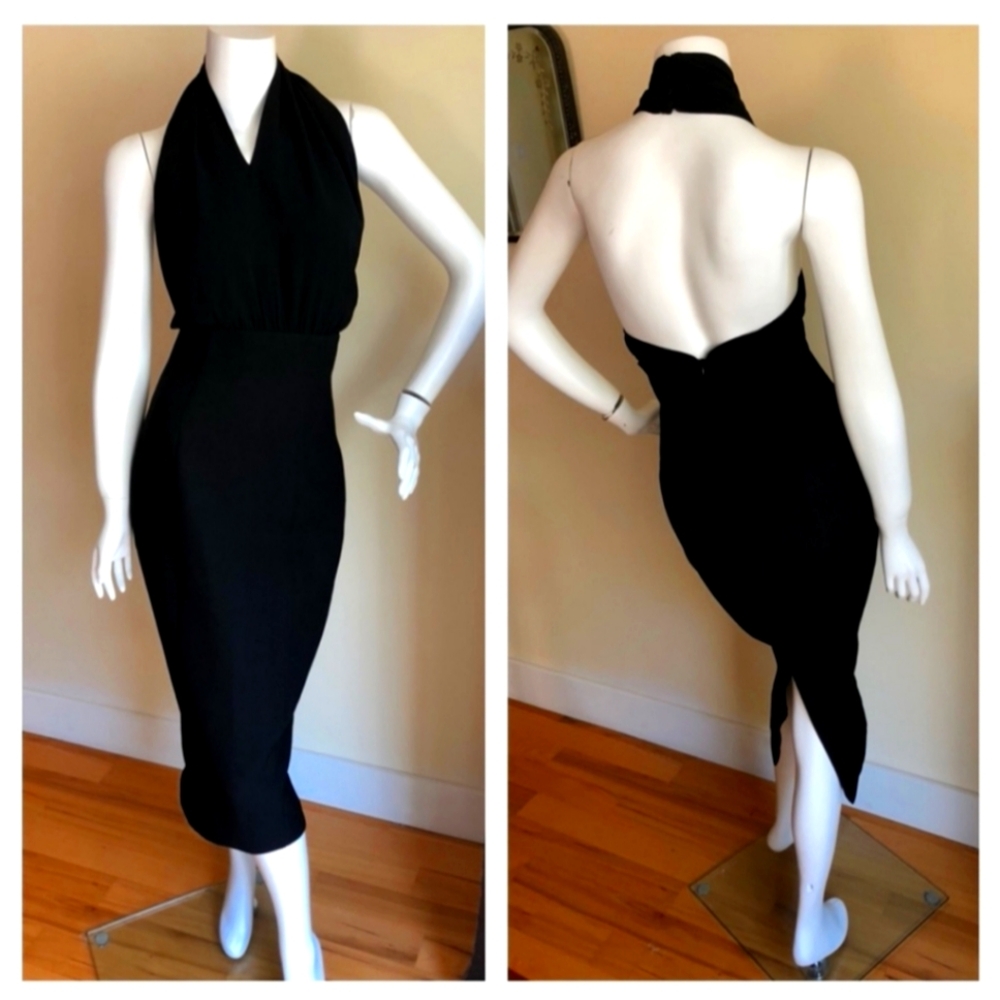 Misha Collection black halter midi dress